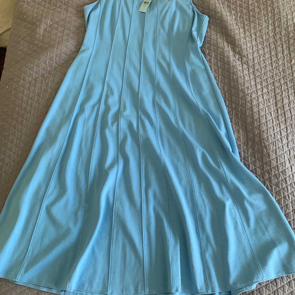 LOFT Fit & Flare Light Blue Ponte Knit MIDI Dress - Picture 7 of 9